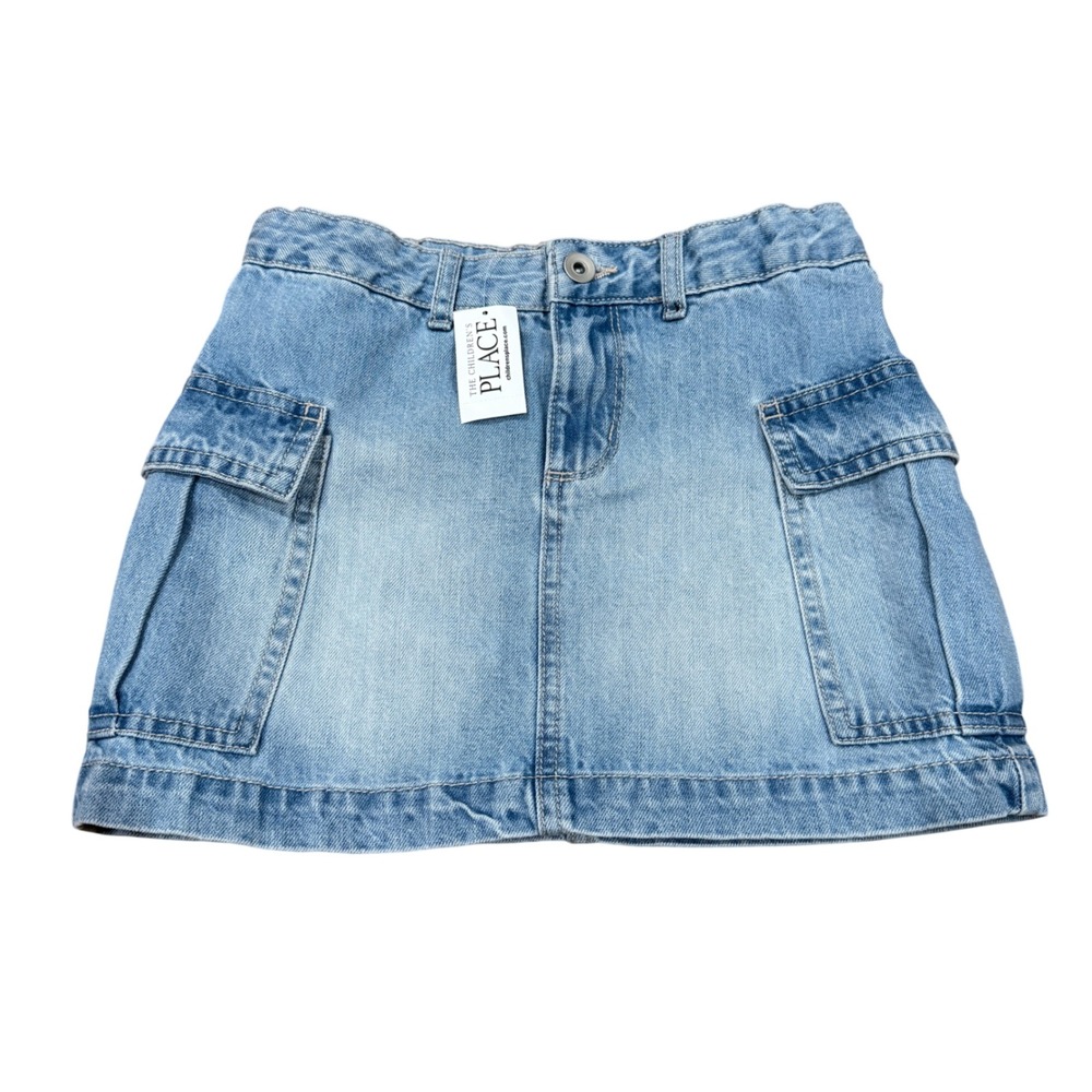 The Childrens Place Girls Cargo Denim Skirt Meadow Wash Blue Size 10 NWT Casual